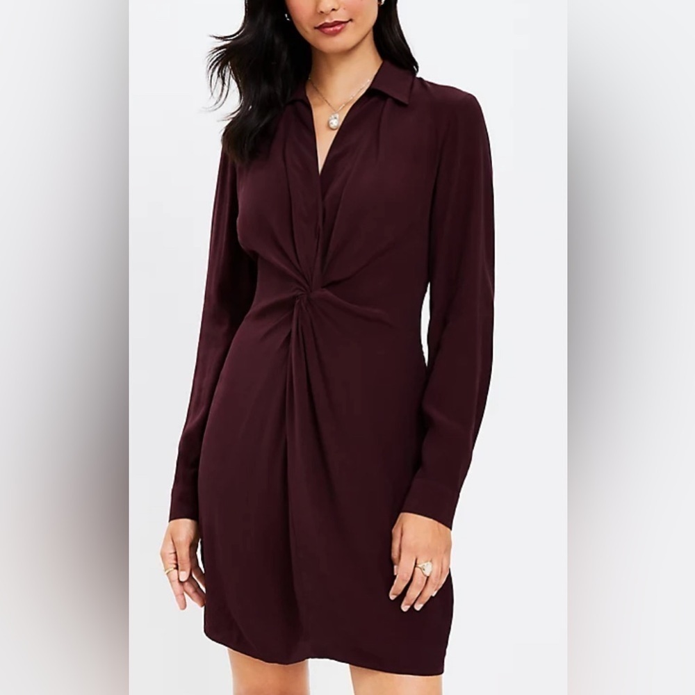Loft Twist Front Long Sleeved Shirt Dress Size 2